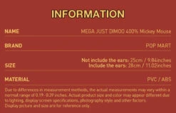MEGA JUST DIMOO 400% Mickey Mouse -Pop Mart Sale Shop 20250317 142654 643078 2 mega just dimoo 400 mickey mouse mega details popmart us 1200x771